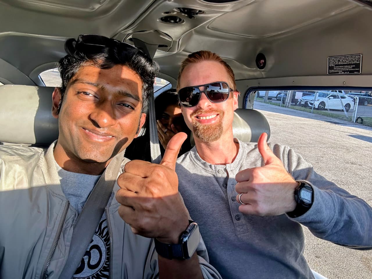 Akash Narayan at the controls of a Cessna 172 Skyhawk
